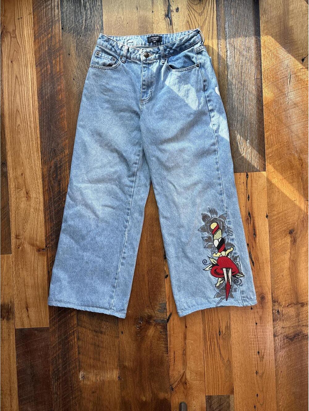 Ed hardy dagger heart wide leg jeans